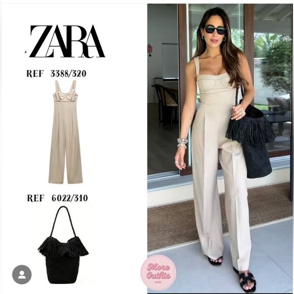 ZARA CONTRAST TOPSTITCHING CORSET LINEN BLEND JUMPSUIT - Picture 7 of 14